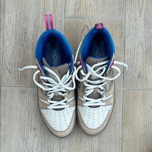 Womens Beige & White Casual Sneakers with Blue Lining